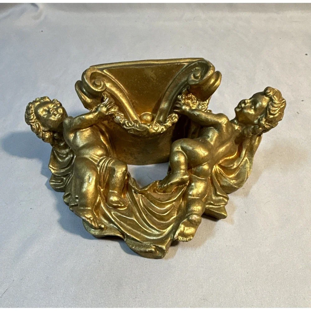 Gold Tone Metal Cherub Angel Wall Shelf Bracket Decor 3D Rococo 6.5in